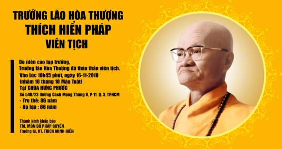 Trưởng Lão Hòa Thượng Thích Hiển Pháp Viên Tịch
